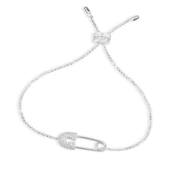 Safety Pin Adjustable Bacelet - White Silver