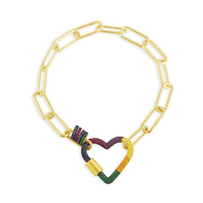 Chain Bracelet with Rainbow Heart - Yellow Silver