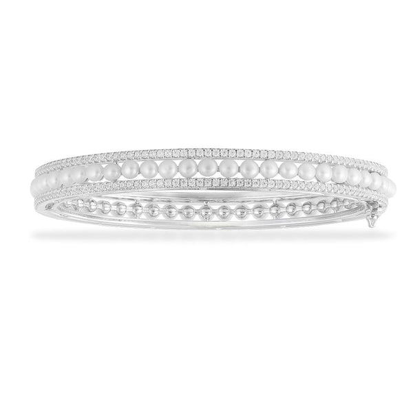 Double Paved Bangle with Pearls - White Silver