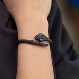 Serpent Open Cuff with Lagoon Blue Stones - Dark Grey Silver