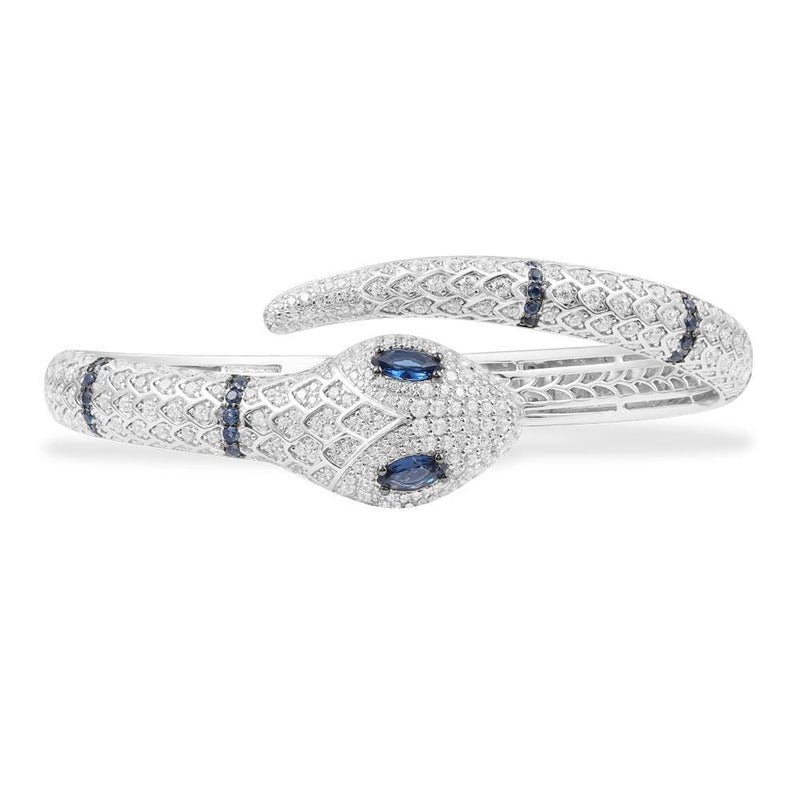 Serpent Open Cuff with Navy Blue Stones - White Silver