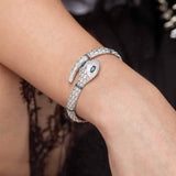 APM Monaco serpent open cuff with navy blue stones in white silver