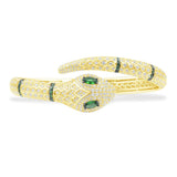 Serpent Open Cuff with Green Stones - Yellow Silver