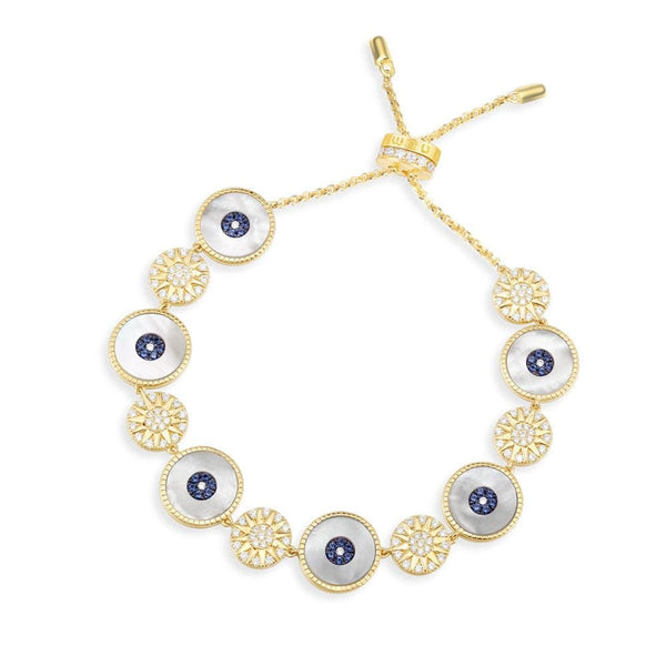 Lucky Eye Adjustable Bracelet with Nacre - Yellow Silver