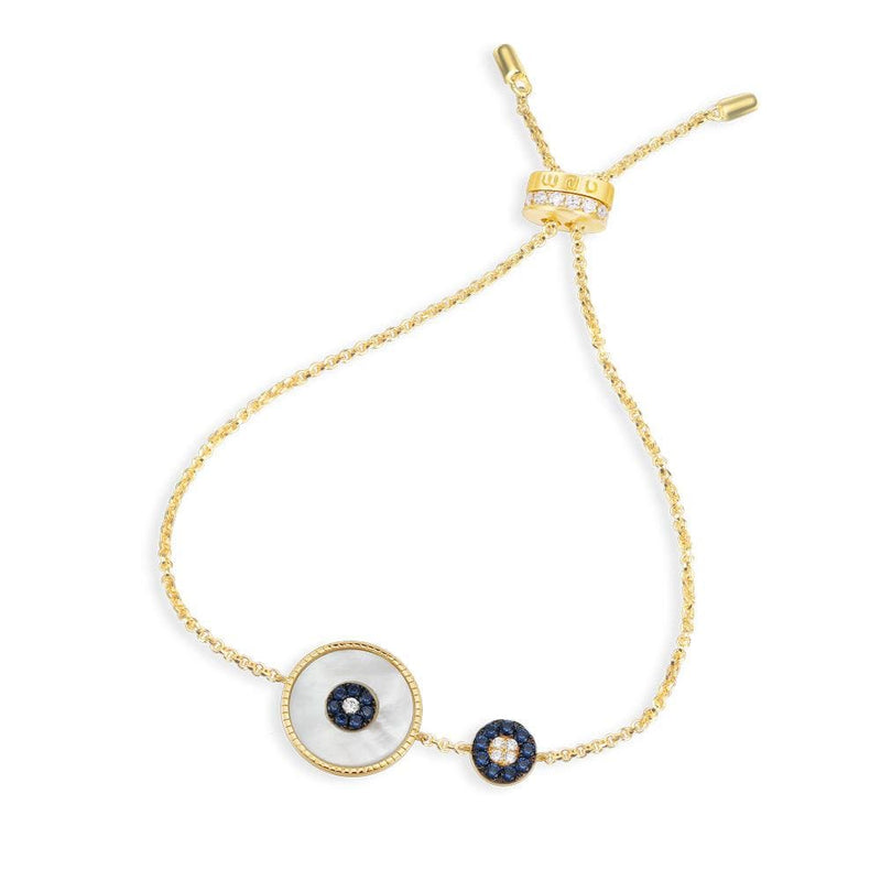 Lucky Eye Adjustable Bracelet with Nacre - Yellow Silver