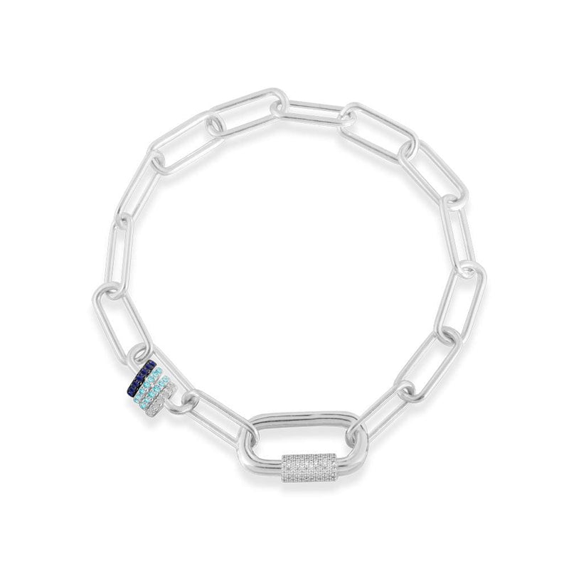 Chain Bracelet with Navy and Lagoon Sliding Rings - White Silver