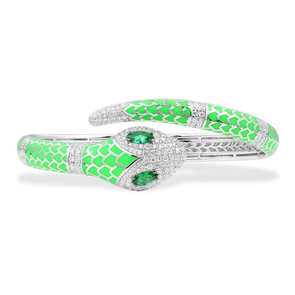 Neon Green Serpent Wrap Cuff - White Silver