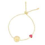 Neon Pink Heart and Happy Face Adjustable Bracelet - Yellow Silver