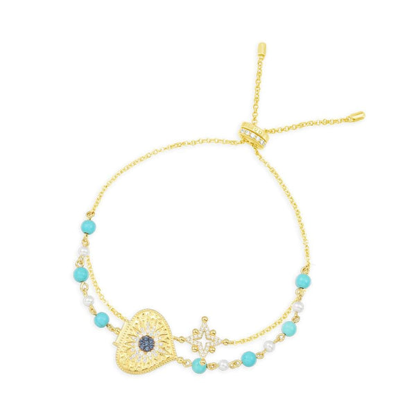 Dainty Double Chained Medal Adjustable Bracelet - Yellow Silver