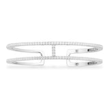 Paved Double Line Bangle - White Silver