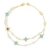 Dainty Pearl & Blue Stone Bracelet - Yellow Silver