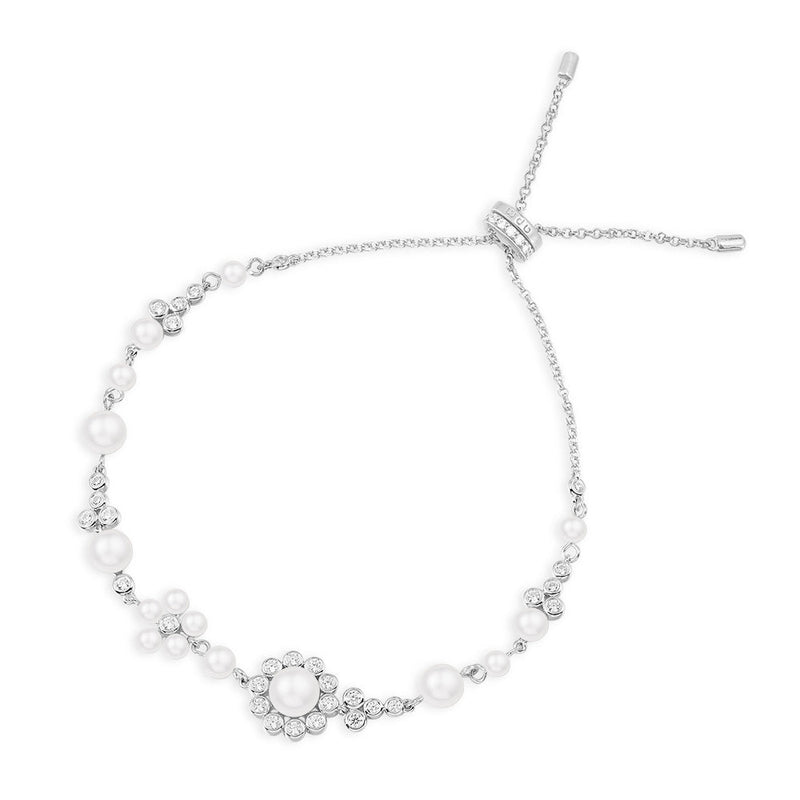 Pearl Flowers Adjustable Bracelet - Silver