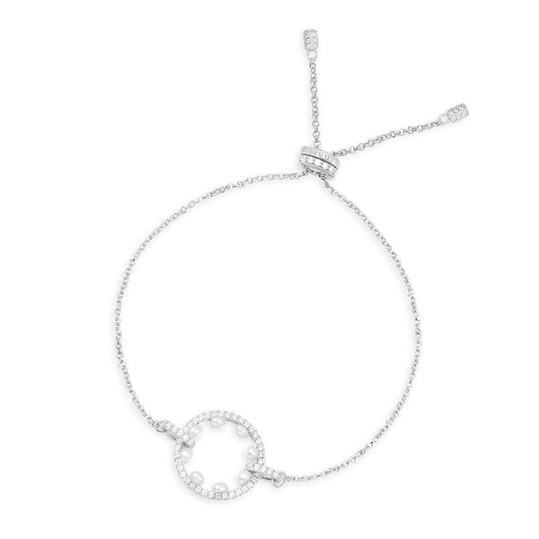 Pavé Adjustable Bracelet with Pearl - Silver