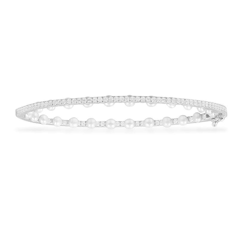 Pavé Bangle with Pearls - Silver