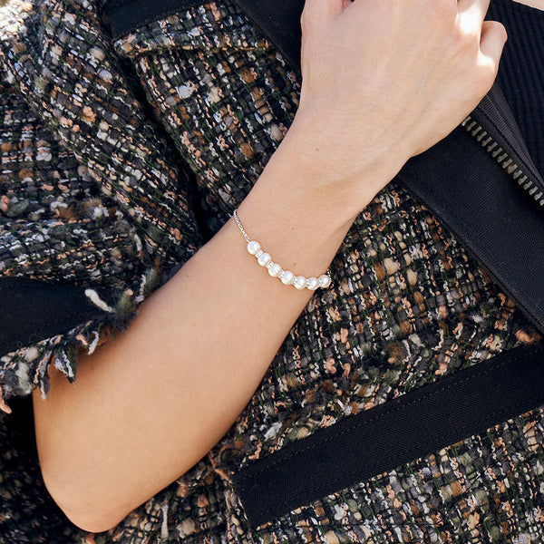 APM Monaco Pearl Adjustable Bracelet in white silver