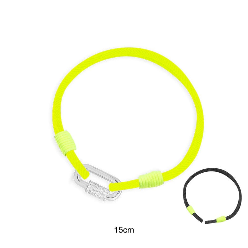 Neon yellow & Black nylon bracelets with chain link - silver