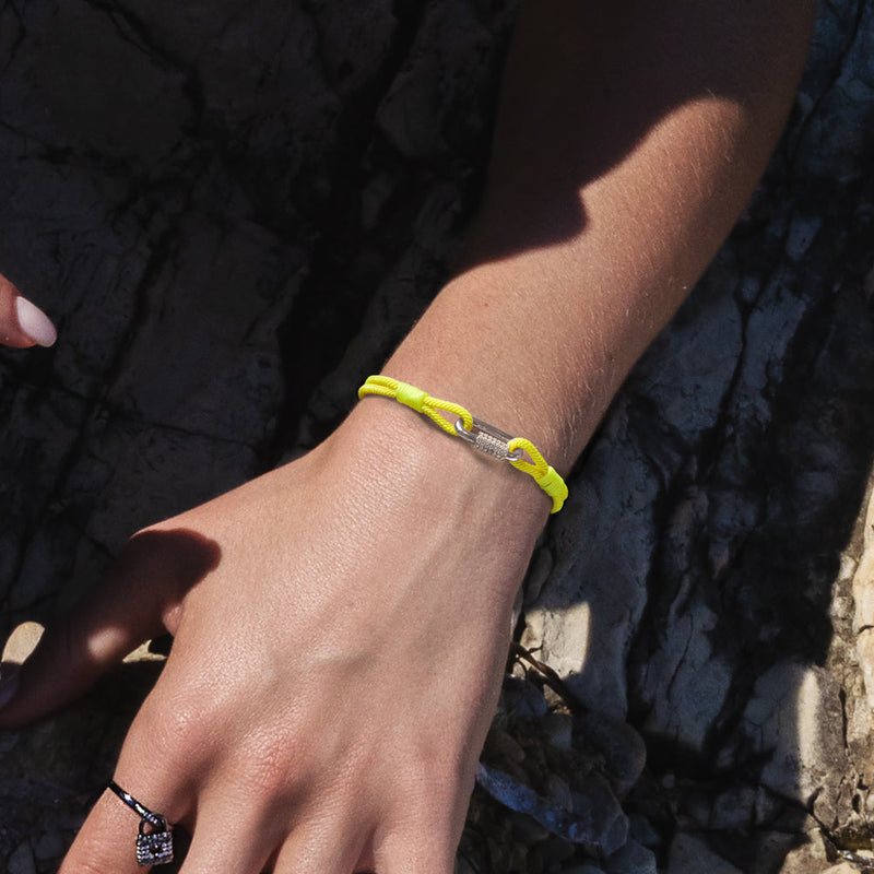 Neon yellow & Black nylon bracelets with chain link - silver