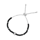 Black agate adjustable bracelet - silver