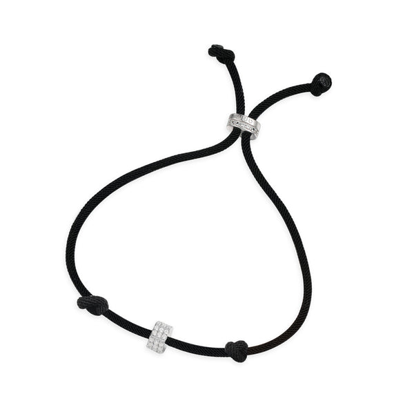 Black adjustable nylon bracelet with sliding ring - silver