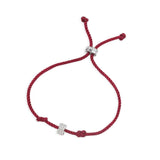 Red adjustable nylon bracelet with sliding ring - silver