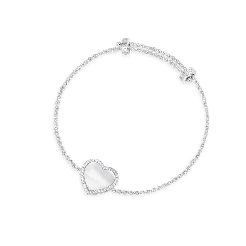 Mini White Nacre Heart Adjustable Bracelet - silver