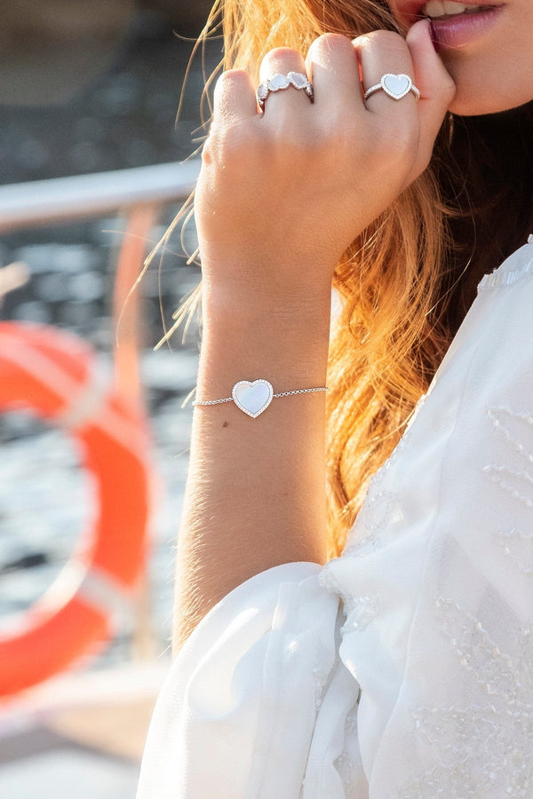 Mini White Nacre Heart Adjustable Bracelet - silver APM Monaco