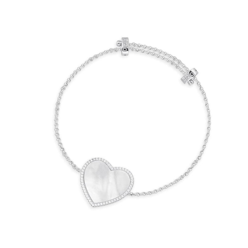 White Nacre Heart Adjustable Bracelet - silver