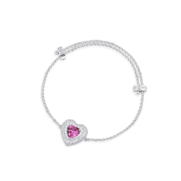 Fushia Heart Adjustable Bracelet - silver