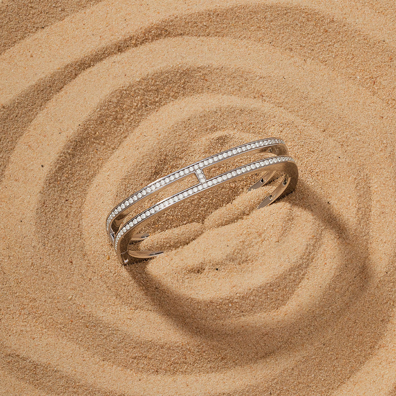 Dainty Double Line Pavé Bangle