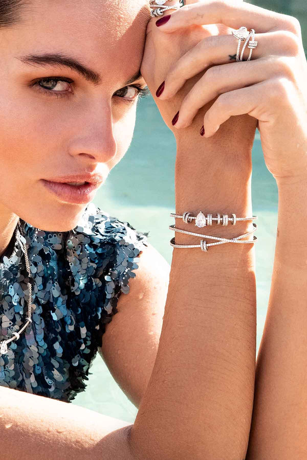 APM Monaco Triple Cuff with Pear Stone in Silver