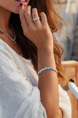 APM Monaco Pavé White Nacre Full Heart Bangle in Silver