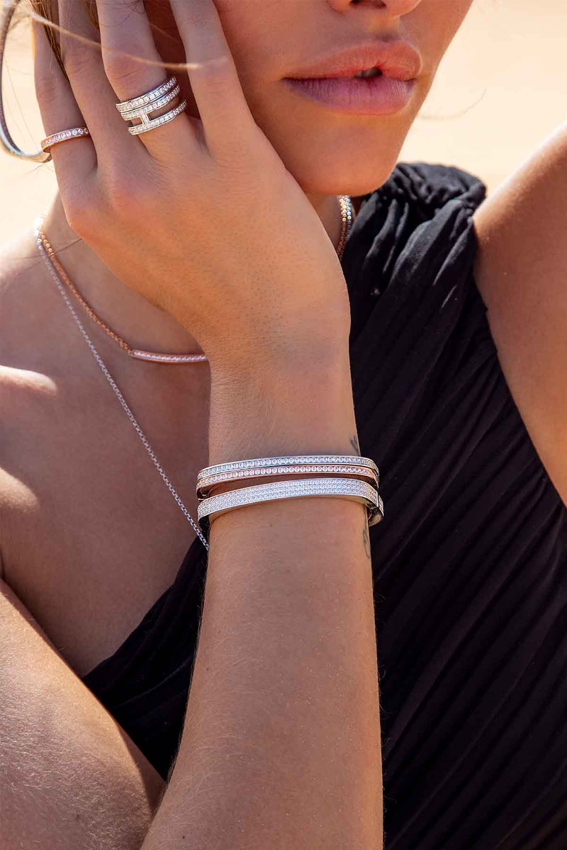 APM MONACO Chunky Pavé Bangle In Silver