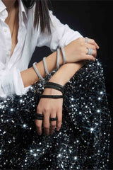 APM Monaco Black Chunky Pavé Bangle in Silver