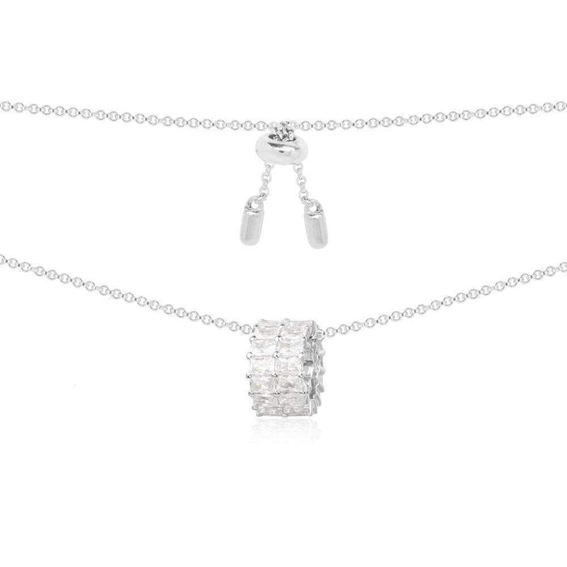 Eclat Adjustable Necklace with Double Row Ring - White Silver