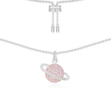 Pink Planet Adjustable Necklace - White Silver