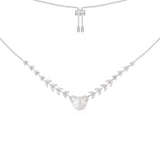 Adjustable Petals and Pearl Necklace - White Silver