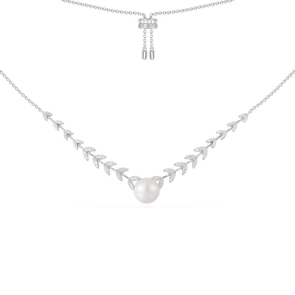 Adjustable Petals and Pearl Necklace - White Silver