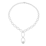 Paved Necklace with Pearl Pendant - White Silver