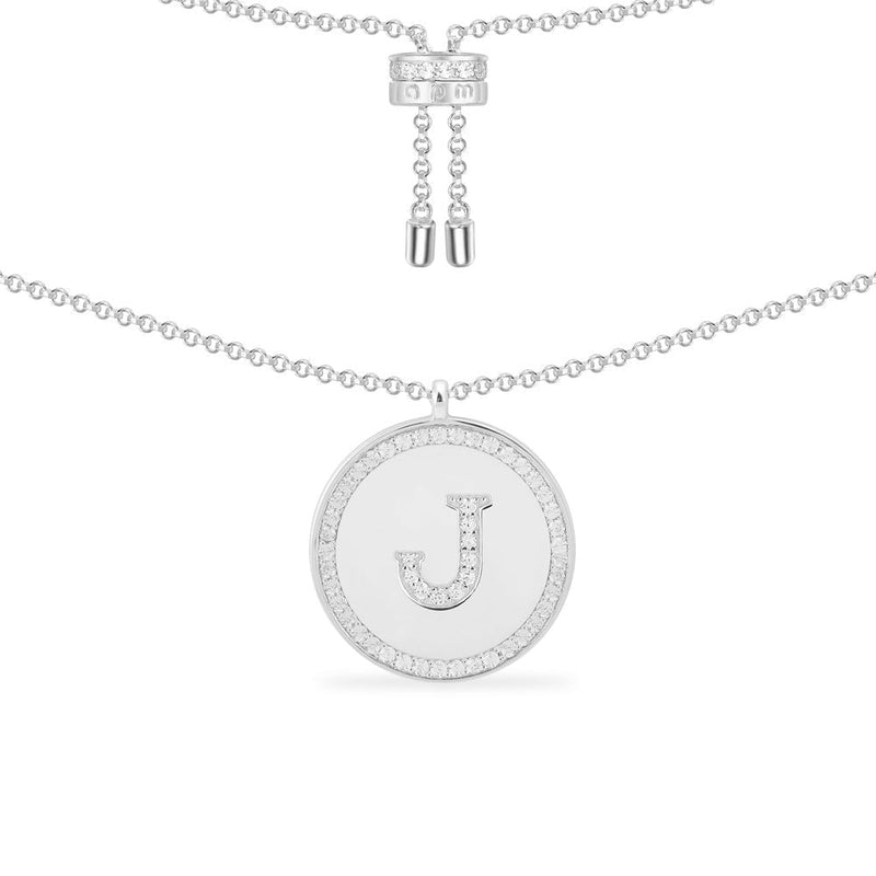 Paved Alphabet Adjustable necklace - silver