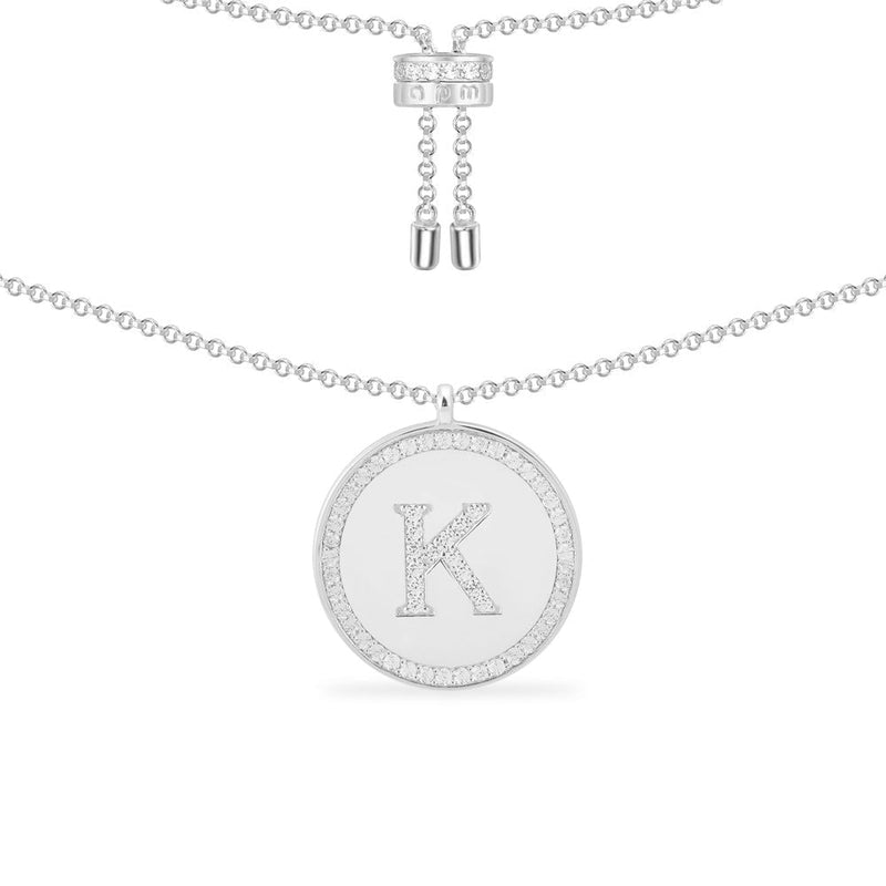 Paved Alphabet Adjustable necklace - silver