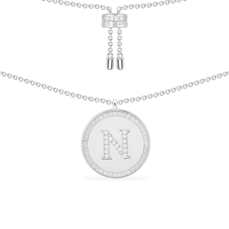 Paved Alphabet Adjustable necklace - silver