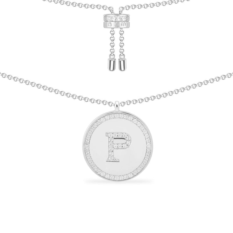 Paved Alphabet Adjustable necklace - silver