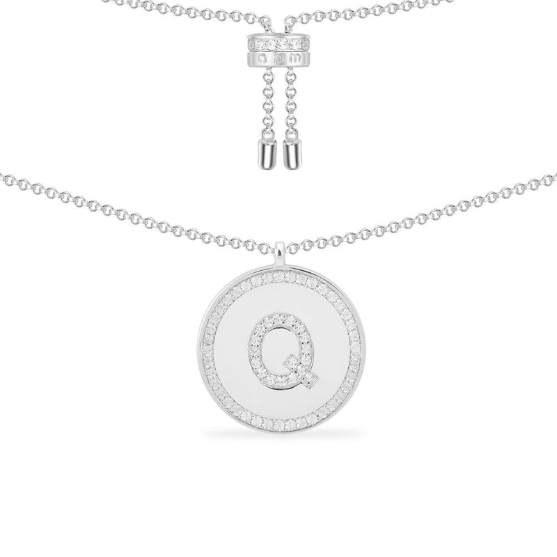 Paved Alphabet Adjustable necklace - silver