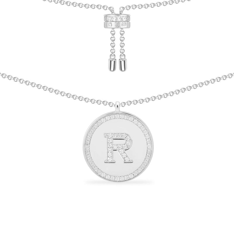 Paved Alphabet Adjustable necklace - silver