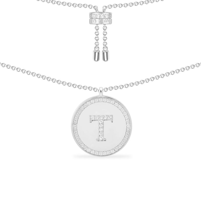 Paved Alphabet Adjustable necklace - silver