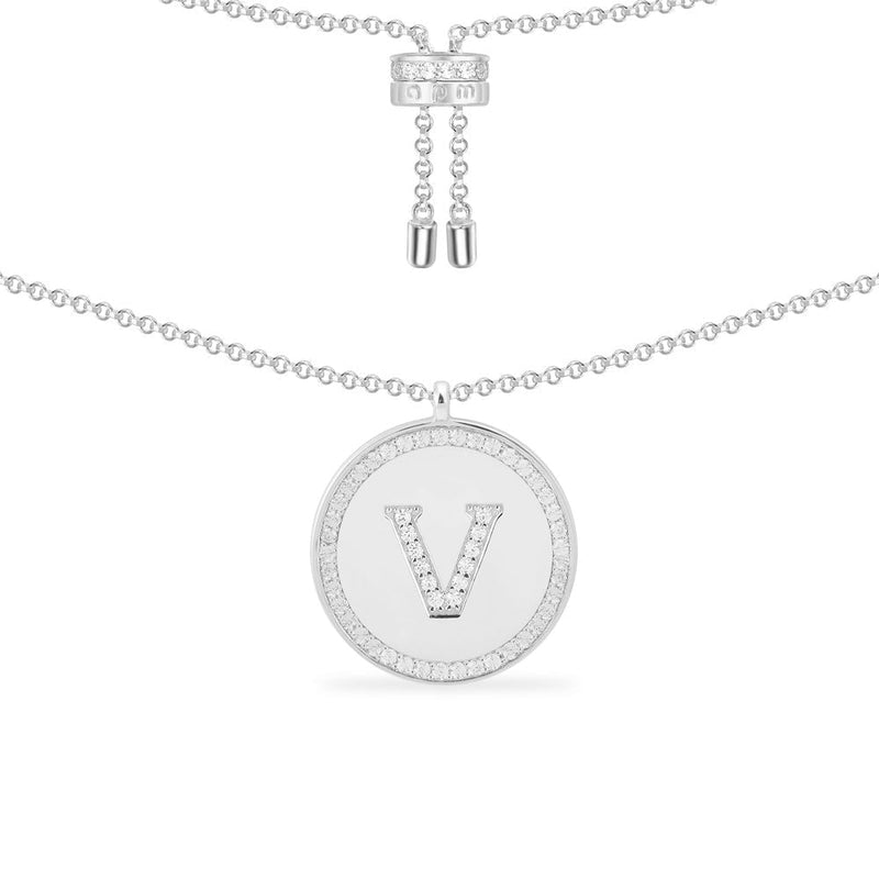 Paved Alphabet Adjustable necklace - silver