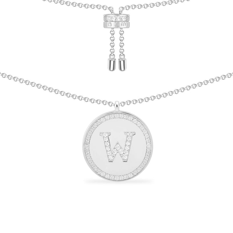 Paved Alphabet Adjustable necklace - silver