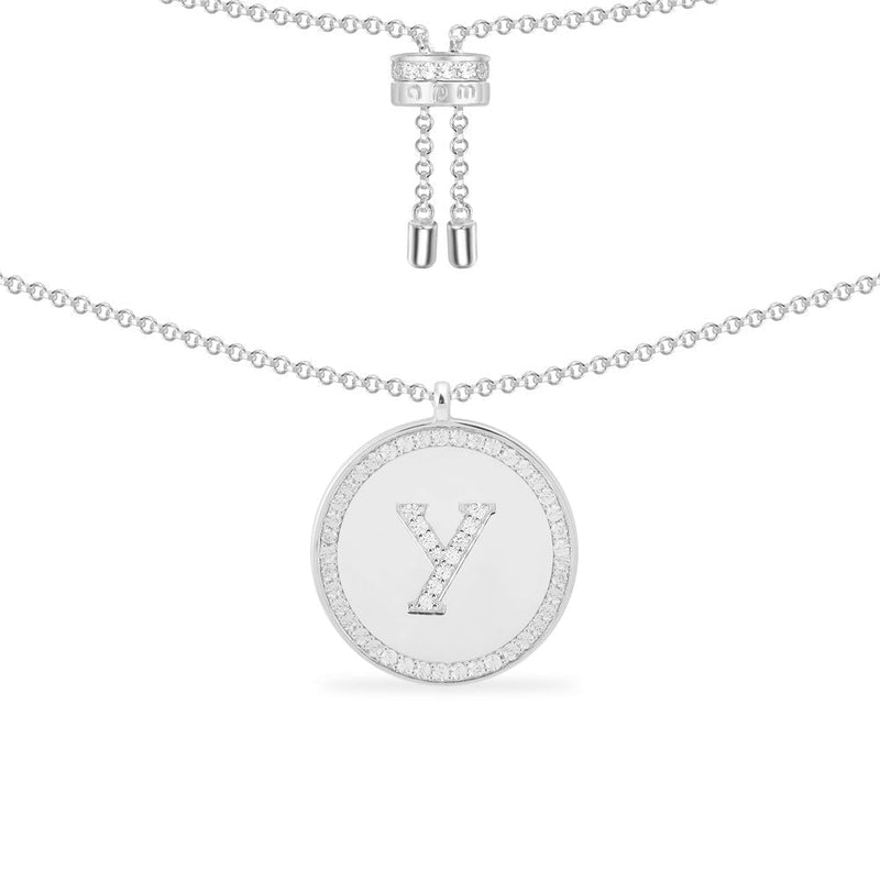 Paved Alphabet Adjustable necklace - silver