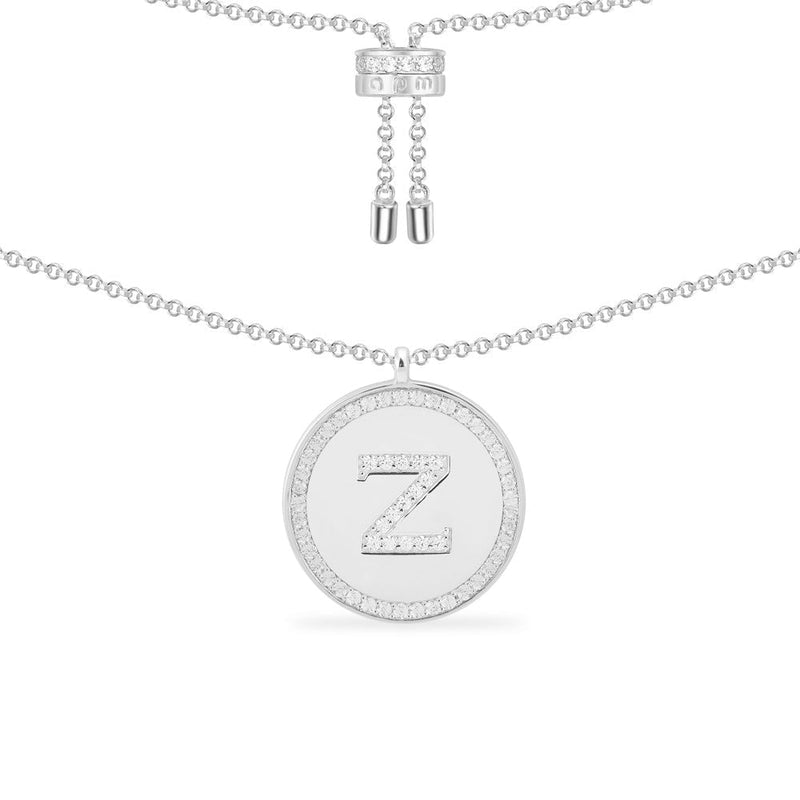 Paved Alphabet Adjustable necklace - silver