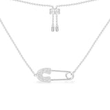 Safety Pin Adjustable Necklace - White Silver